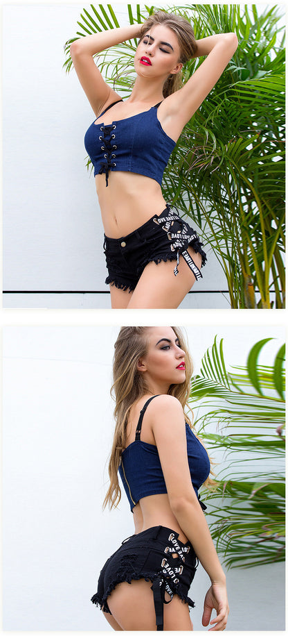 Tasseled Womens Trendy Ultra-Short Denim Shorts