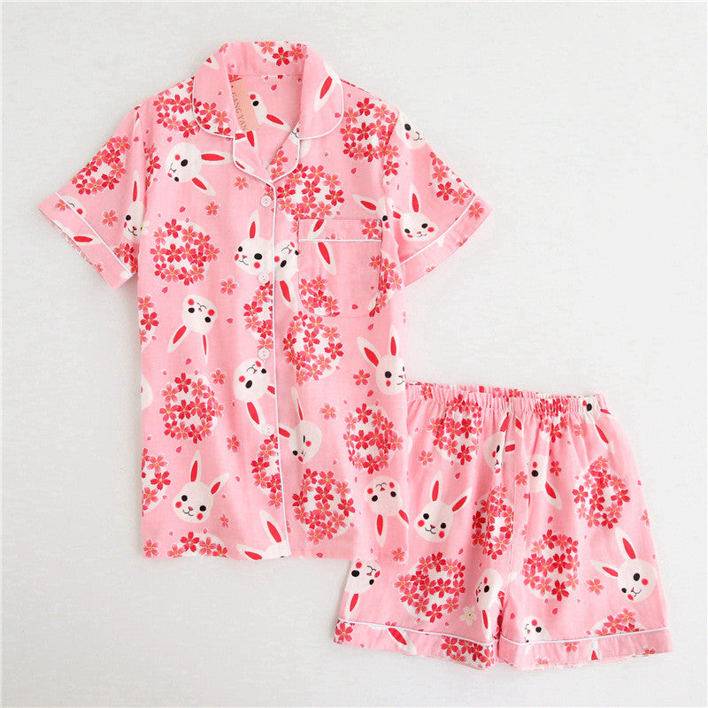 Cotton Gauze Homewear Suit Cartoon Two Piece Set