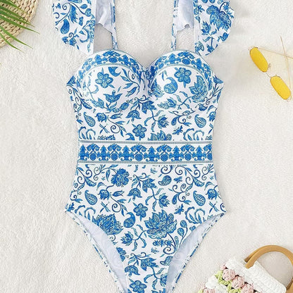 Flying Blue And White Porcelain National Characteristic Conjoined Swimming Suit
