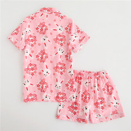 Cotton Gauze Homewear Suit Cartoon Two Piece Set