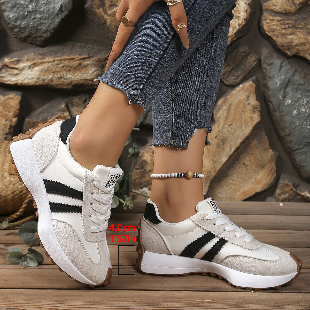 Women's Stripe Thick-Sole Lace-Up Sneakers