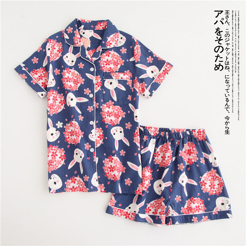 Cotton Gauze Homewear Suit Cartoon Two Piece Set