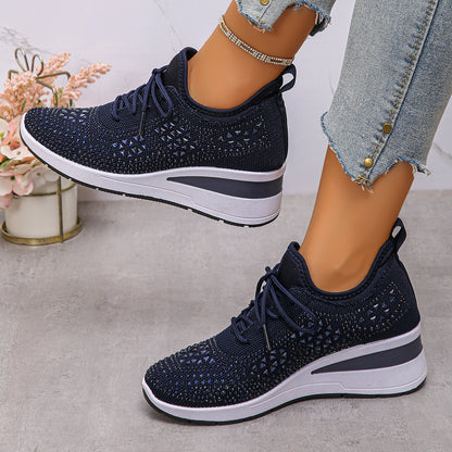 Women's Rhinestone Lace-Up Wedge Sneakers