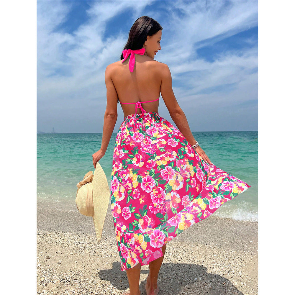 Sexy Split Swimsuit Swimming Suit High Slit Printed Three-piece Set