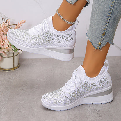 Women's Rhinestone Lace-Up Wedge Sneakers