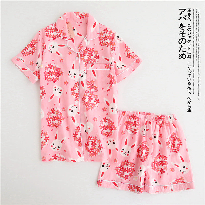 Cotton Gauze Homewear Suit Cartoon Two Piece Set
