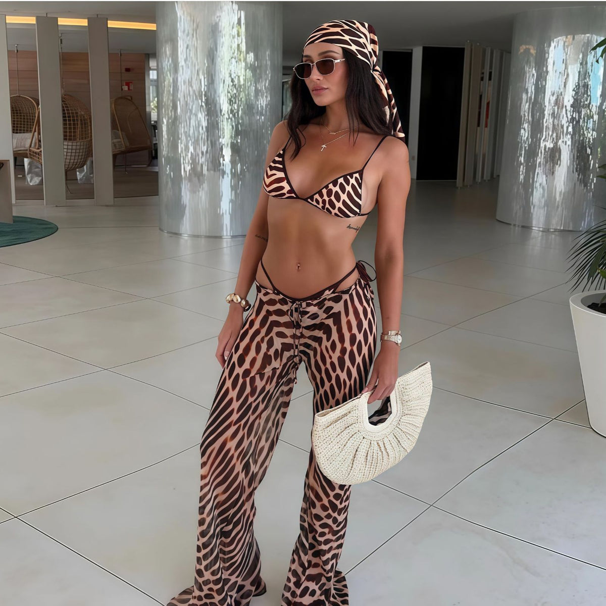 New Beach Suit Printed Bikini Female Sexy Exposed Navel